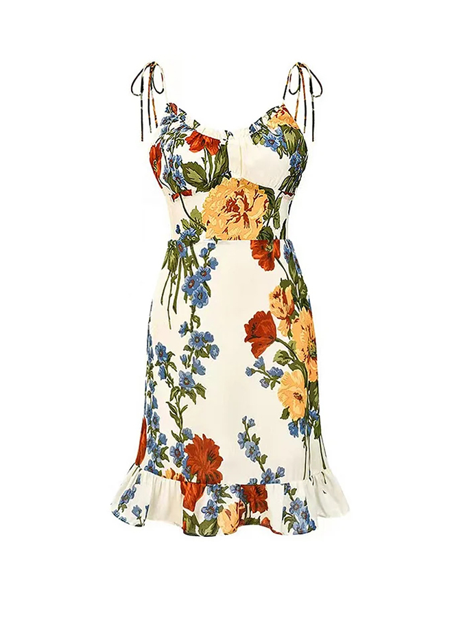 Floral Print Lace Up One Piece Swimsuit