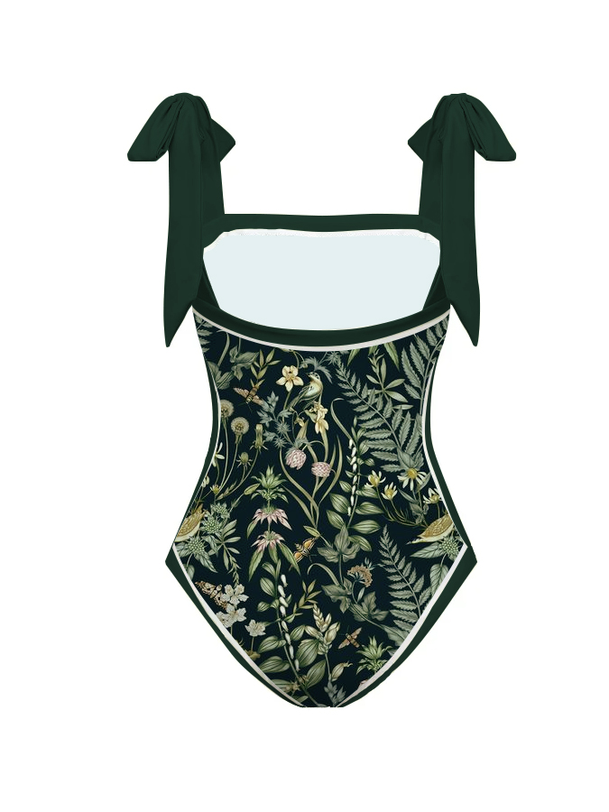 Vintage Floral Print One Piece Swimsuit And Cover up