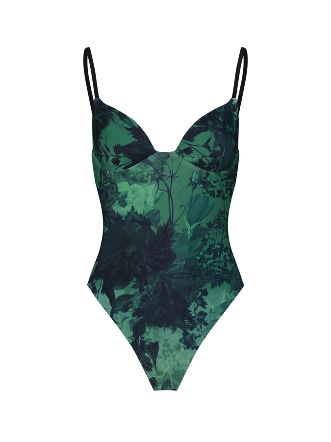 Vintage Floral Print One Piece Swimsuit And Cover Up