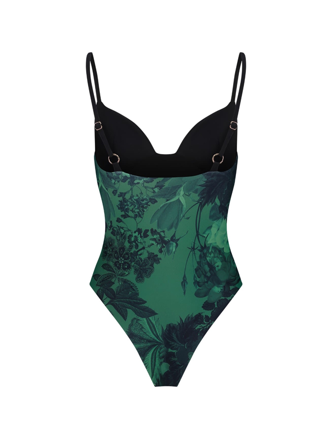 Vintage Floral Print One Piece Swimsuit And Cover Up