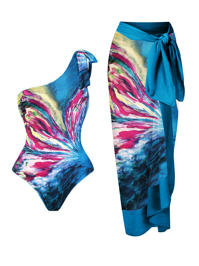Butterfly print swimsuit and cover up