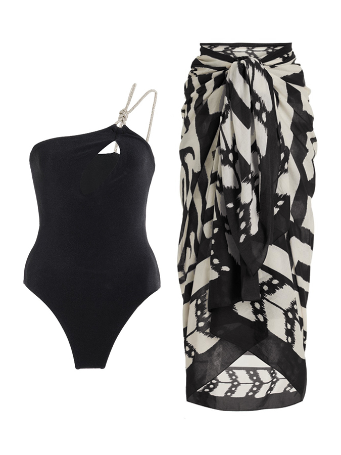 Sexy Plain One Shoulder Rope One Piece Swimsuit And Cover up