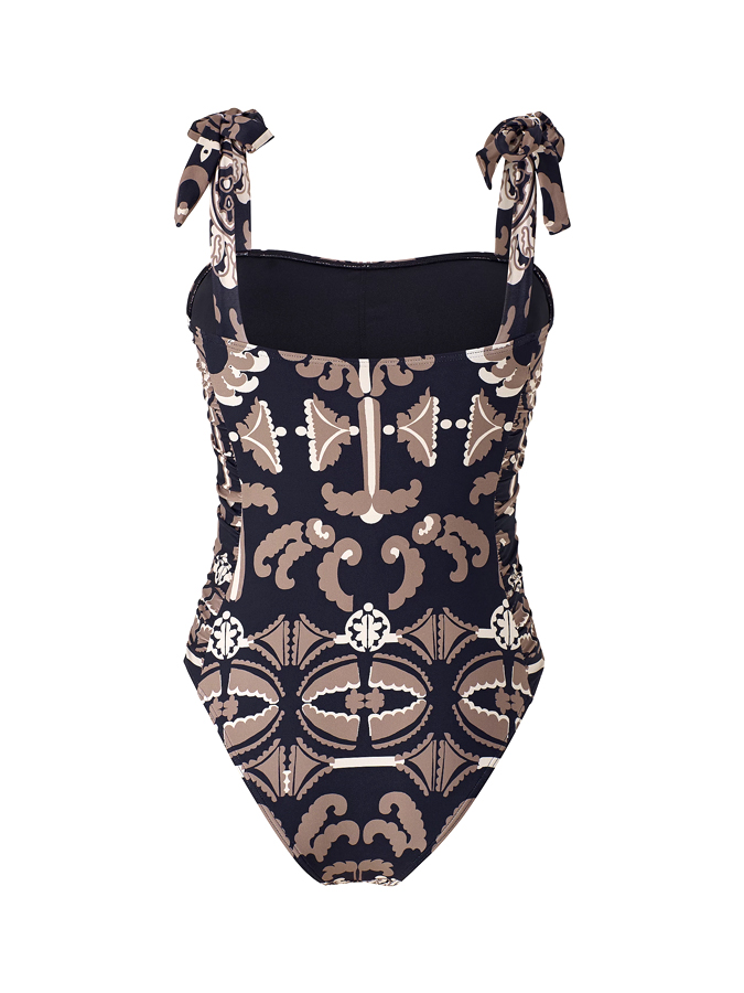 Ethnic Geometric Print One Piece Swimsuit And Cover Up