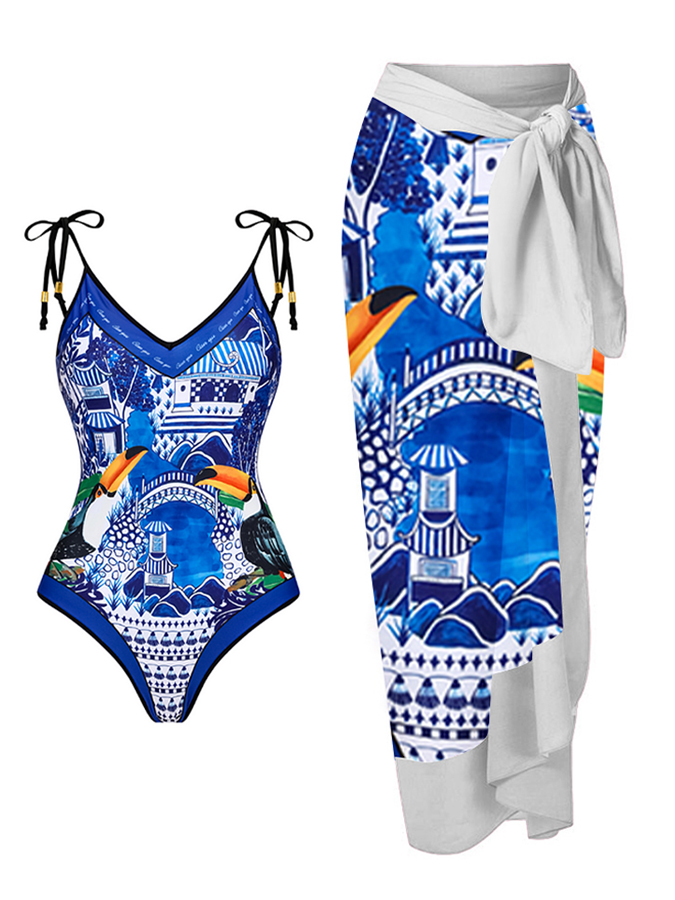 Reversible V-Neck Lace Up One-Piece Swimsuit
