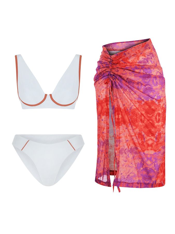 Color Block Casual One-Piece Swimsuit And Vintage Print Cover Up