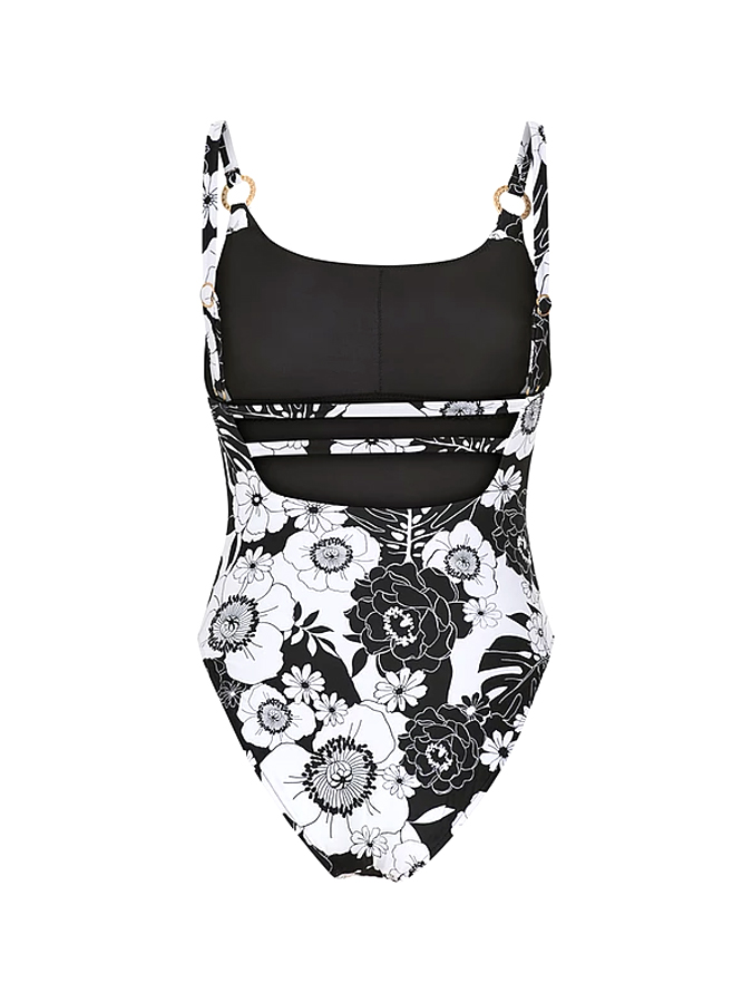 Vintage Floral Print One-Piece Swimsuit And Cover Up