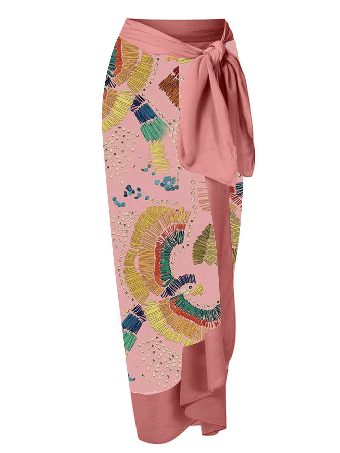 Deep V Print One Piece Swimsuit Set