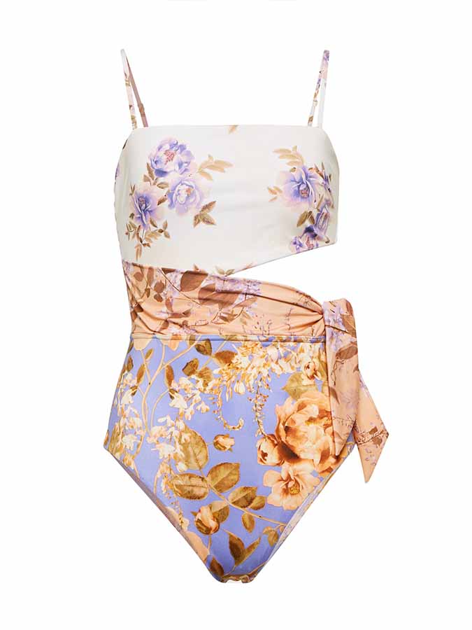 Fashion Colorblock Floral Print One Piece Swimsuit