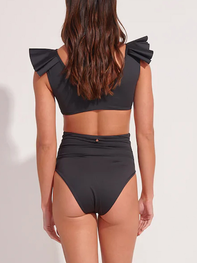 Plain Casual Ruffle Bikini And Cover up