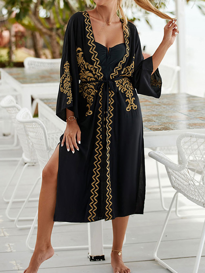 Vintage Ethnic Pattern One Piece Swimsuit And Cover up