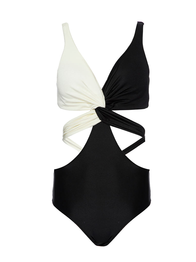 Deep V Colorblock Onepiece Swimsuit and Coverup