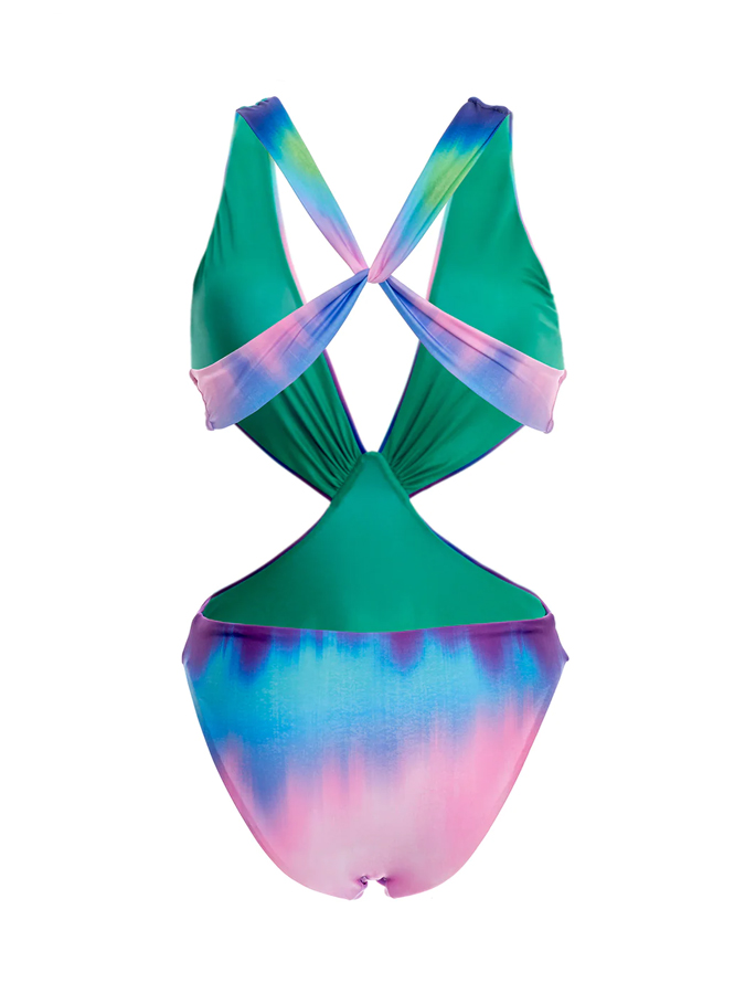 Ombre Print One Piece Swimsuit And Cover Up