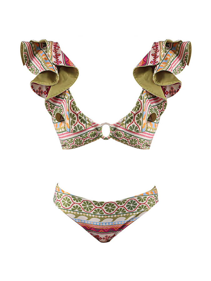 Plain Camisole Bikini One Piece And Ethnic Print Cover Up