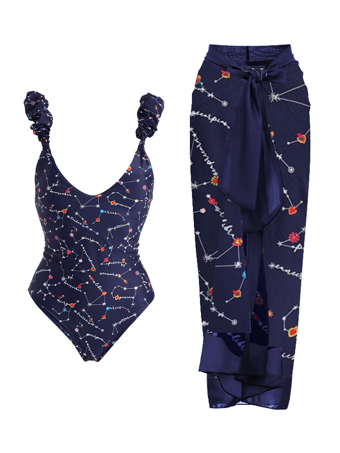 Casual Printed One Piece Swimsuit And Cover Up