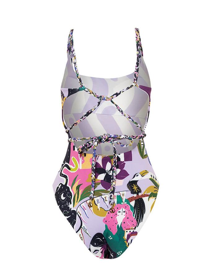 Tropical Flower and Bird Print One-Piece Swimsuit And Cover Up
