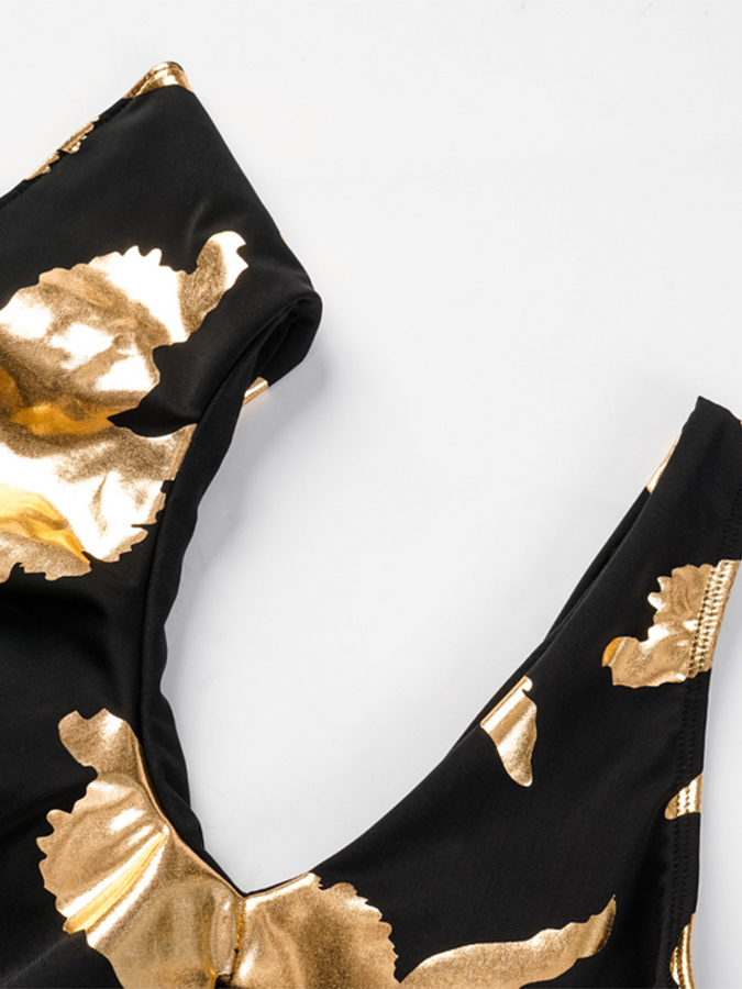 Ruffle Printed One Piece Swimsuit and Skirt