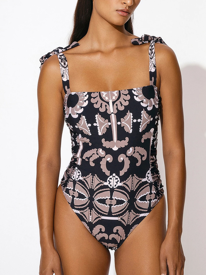 Ethnic Geometric Print One Piece Swimsuit And Cover Up