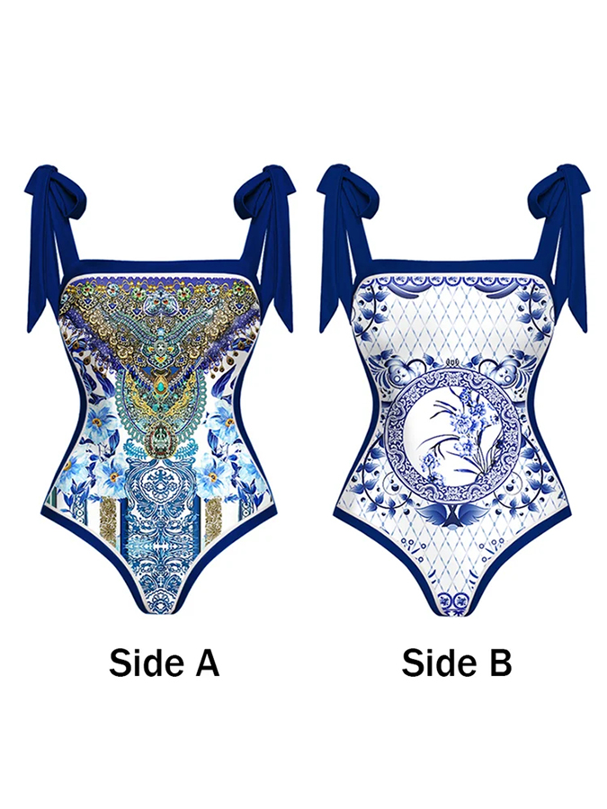 Bowknot Tie-shoulder One Piece Swimsuit