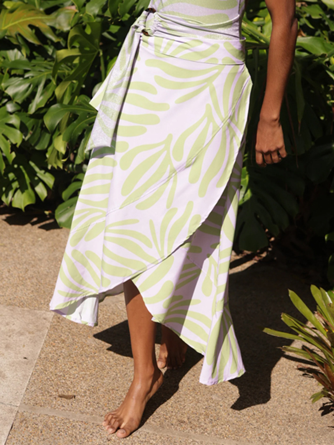 Vacation Printed Belts One-Piece Swimsuits And Cover Up Beach Kimonos