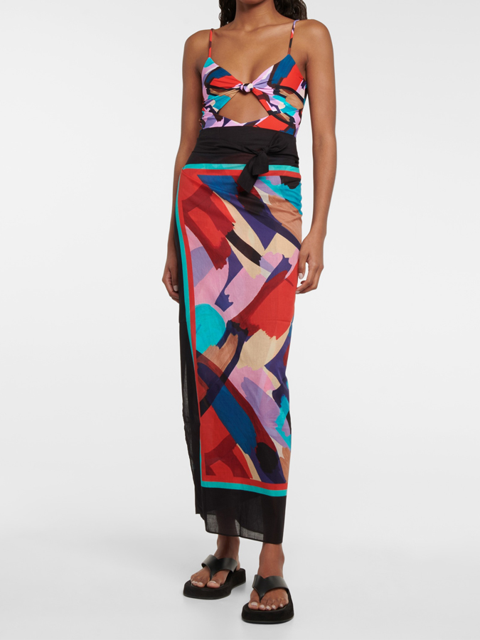 Colorful Graffiti Print One Piece Swimsuit And Cover up