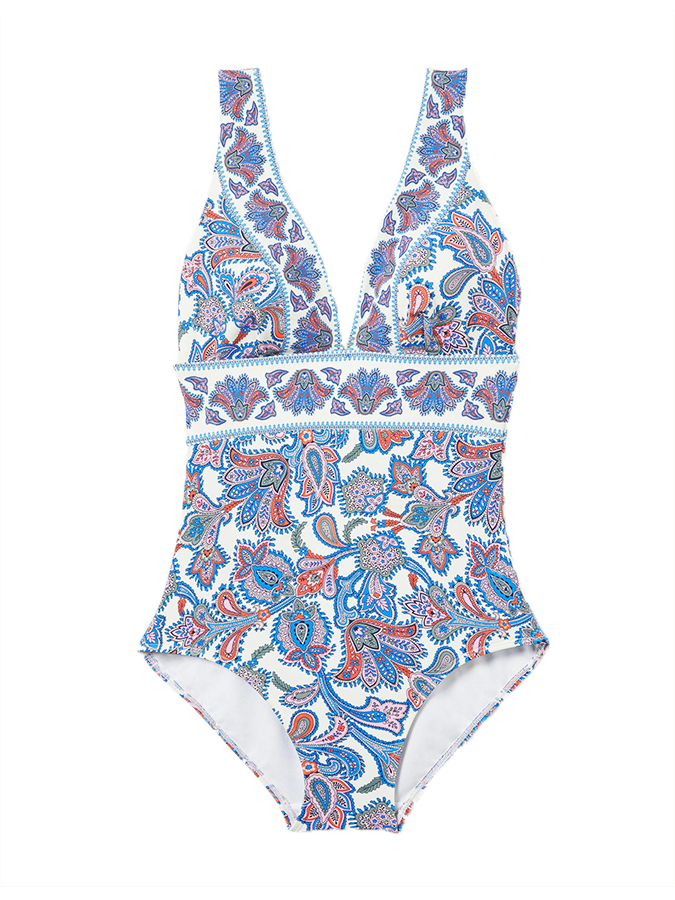 Vintage Print One Piece Swimsuit and Cover Up