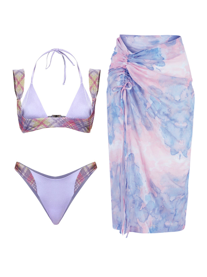 Vintage Patchwork One-Piece Swimsuit And Cover Up