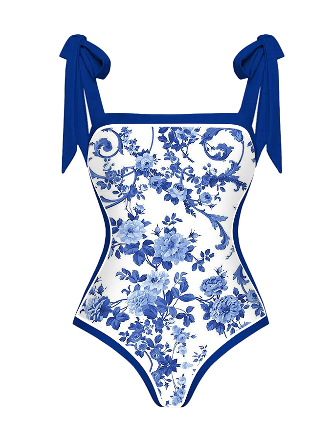 Reversible Colorblock Print One-Piece Swimsuit and Cover-up