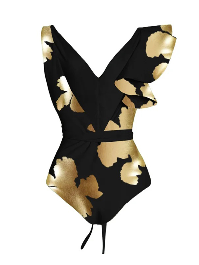 Ruffle Printed One Piece Swimsuit and Skirt