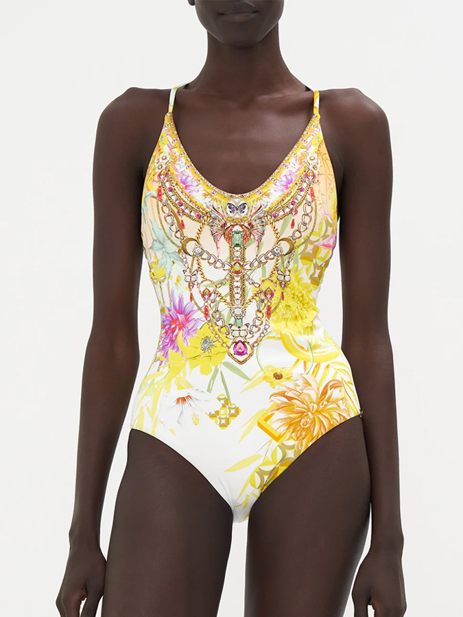 Vintage Court Floral Print One Piece Swimsuit And Cover up