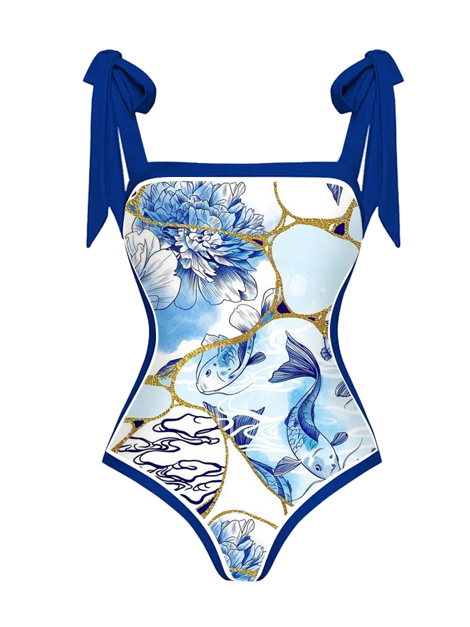Reversible Colorblock Print One-Piece Swimsuit and Cover-up