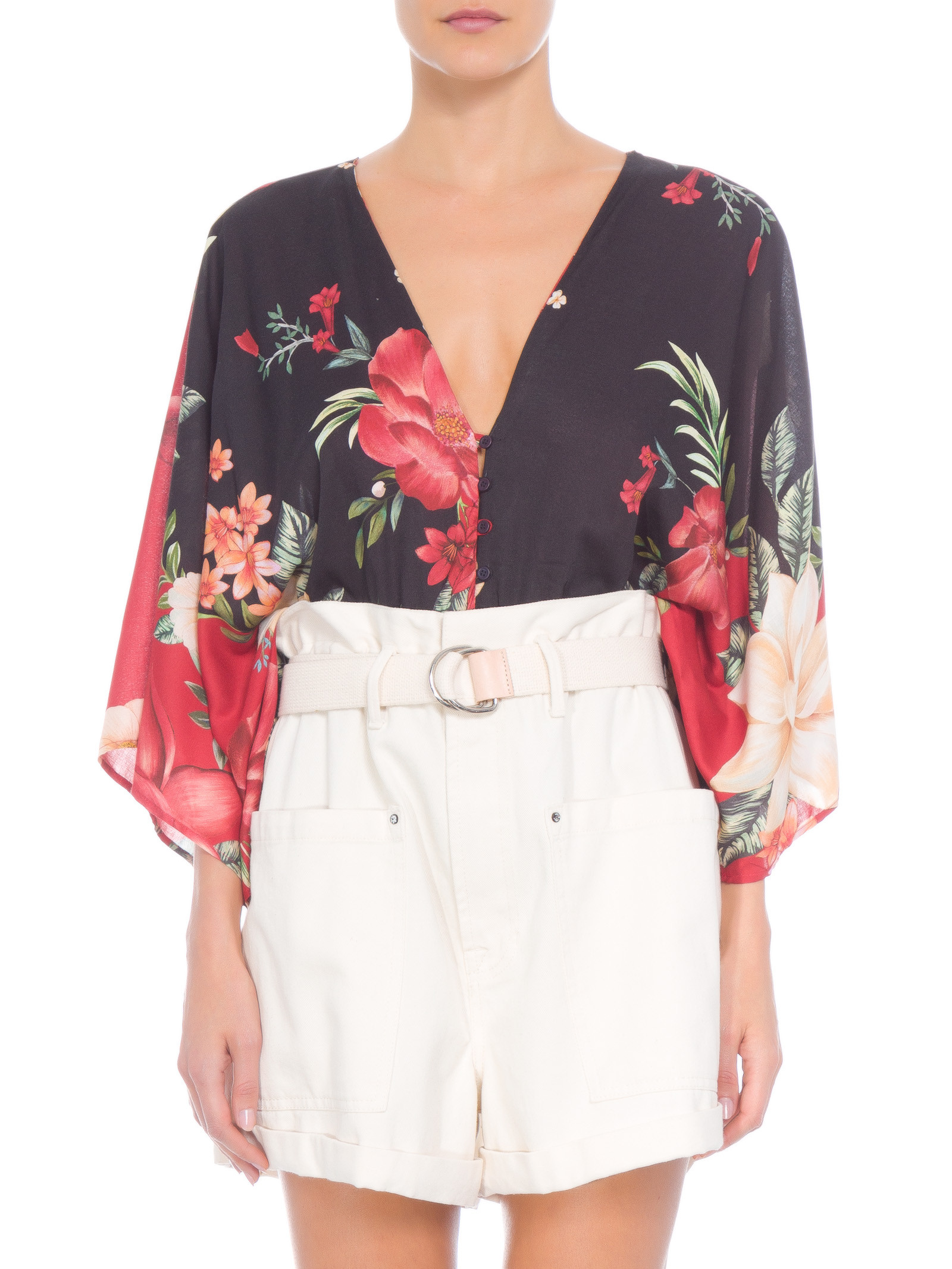 Deep V Backless Floral Print Long Sleeve Beach One-Piece Swimsuit