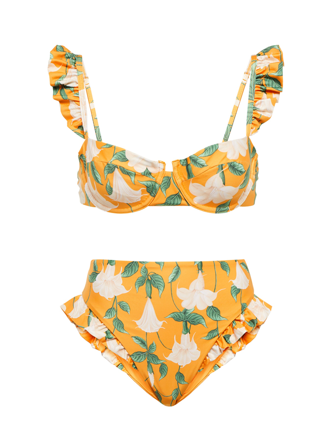 Floral Print Ruffle Casual Bikini And Cover up