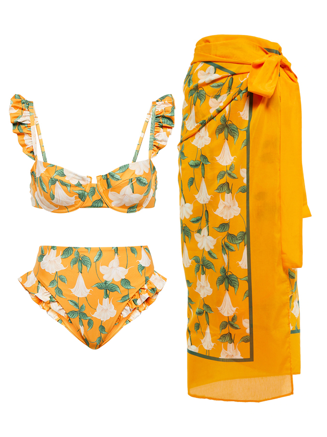 Floral Print Ruffle Casual Bikini And Cover up