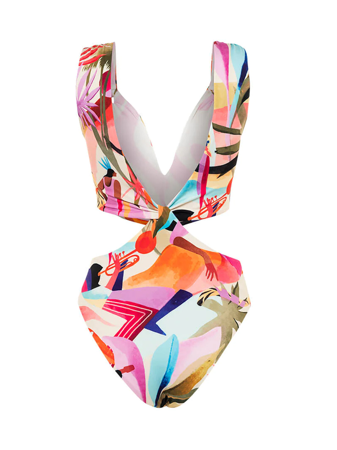 Tropical Samba Print One Piece Swimsuit And Cover Up