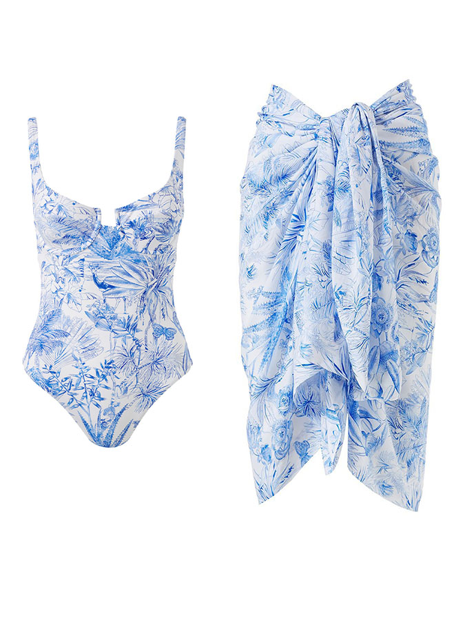 Fashion Blue Print One Piece Swimsuit