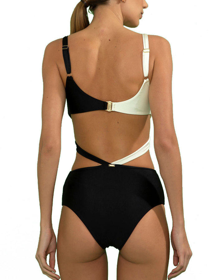 Deep V Colorblock One-piece Swimsuit and Cover-up