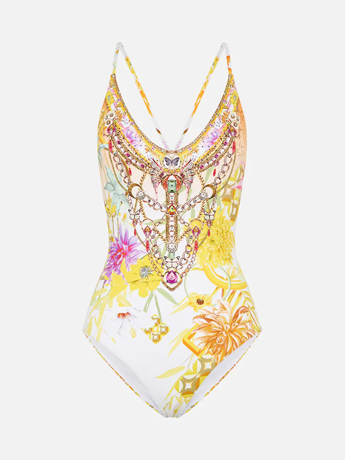 Vintage Court Floral Print One Piece Swimsuit And Cover up