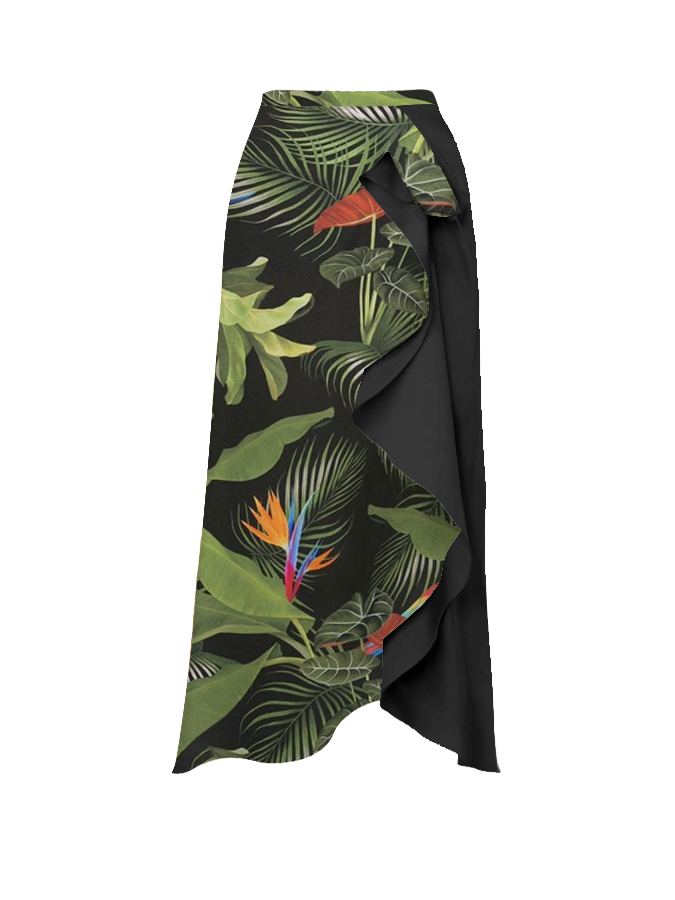 Vintage Botanical Print One Shouler One Piece And Cover Up