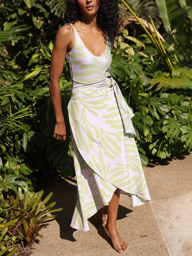 Vacation Printed Belts One-Piece Swimsuits And Cover Up Beach Kimonos