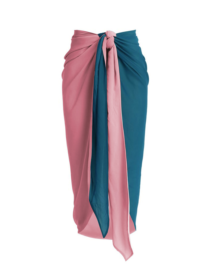 Sexy Blue Pink Color Block One Piece Swimsuit And Cover Up