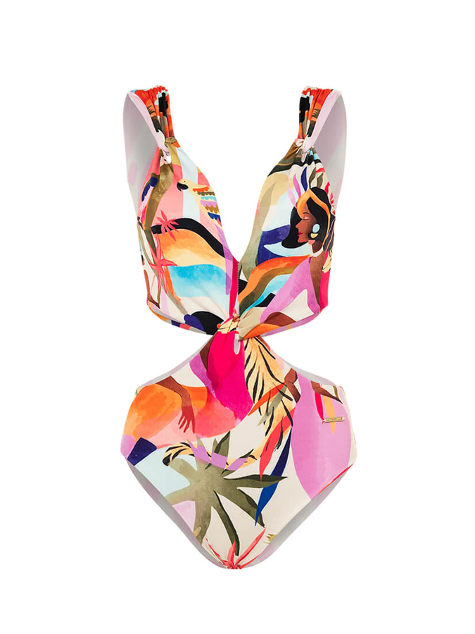 Tropical Samba Print One Piece Swimsuit And Cover Up