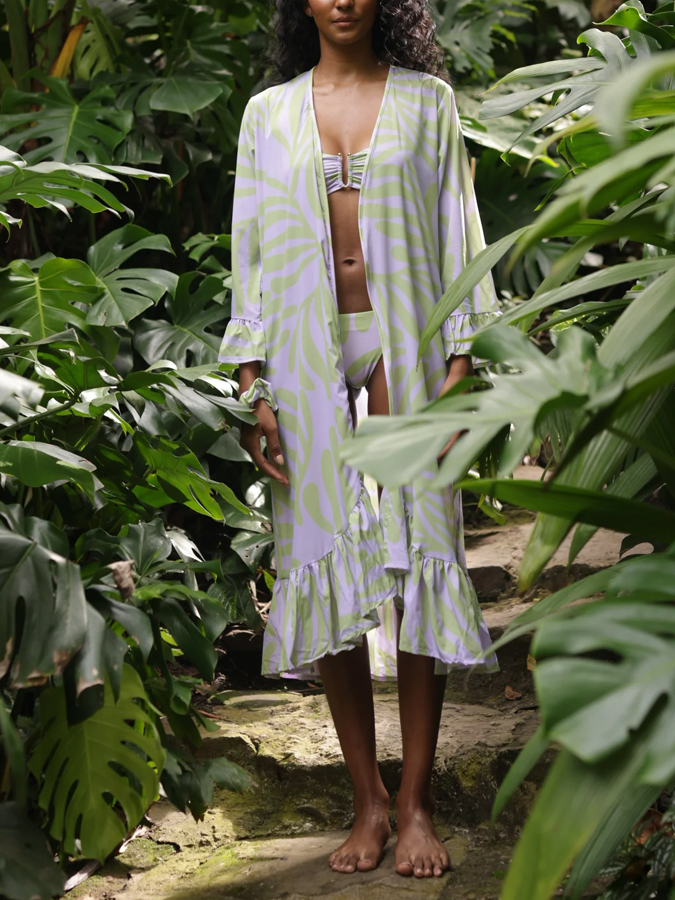 Vacation Printed Belts One-Piece Swimsuits And Cover Up Beach Kimonos