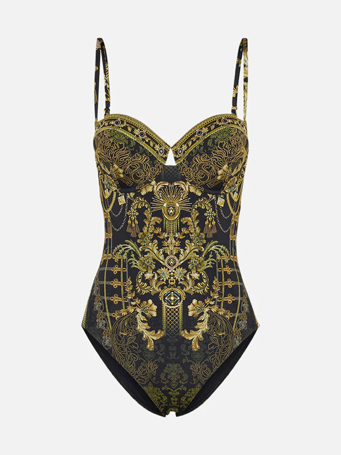 Vintage Court Floral Print One Piece Swimsuit And Cover up