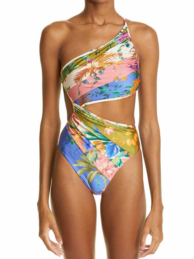 Floral Cutout OneShoulder OnePiece Swimsuit