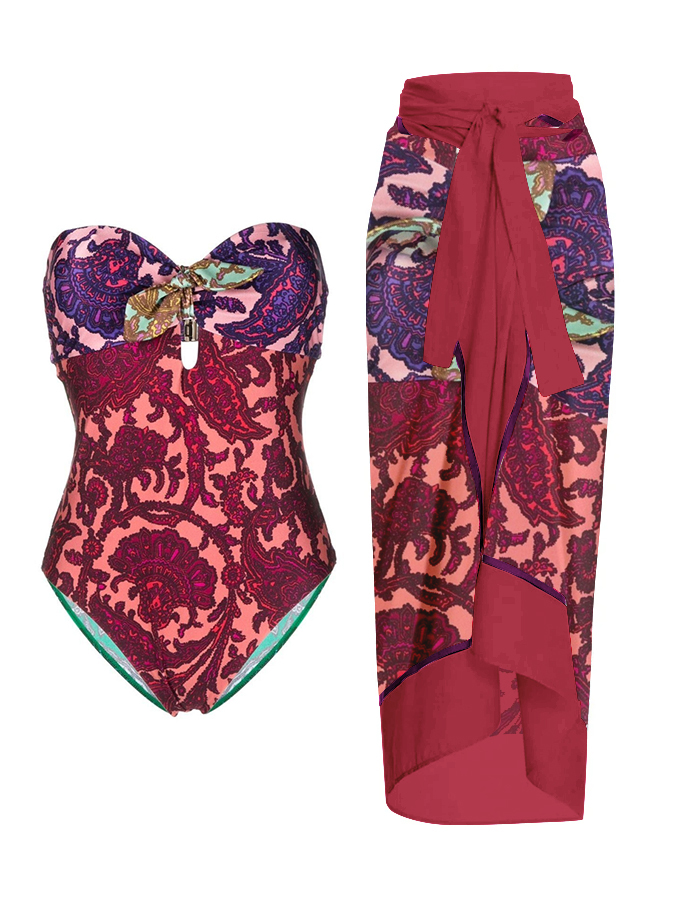 Vintage Ethnic Print One Piece And Cover Up
