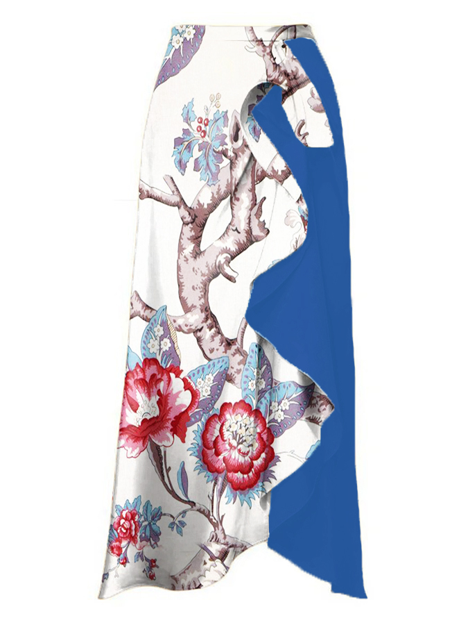 Floral Print One Piece Swimsuit and Skirt