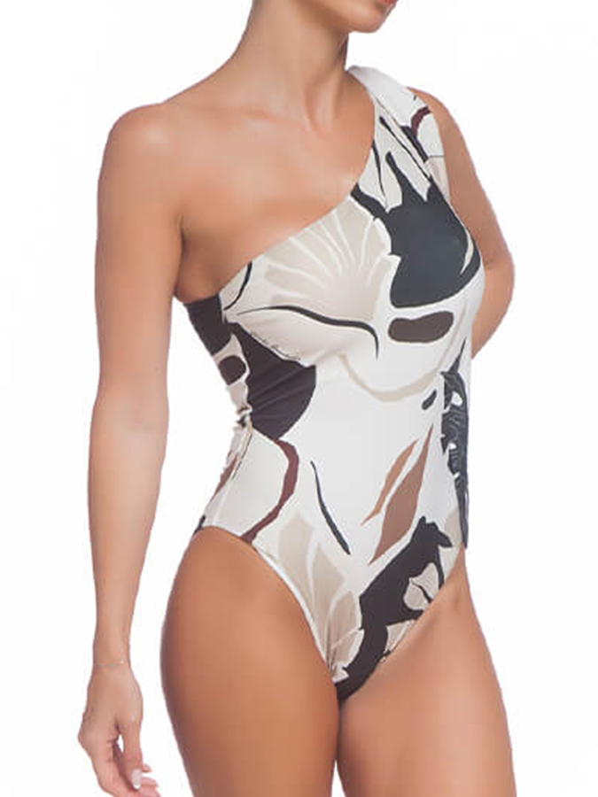 One-shoulder Printed Swimsuit and Cover-up