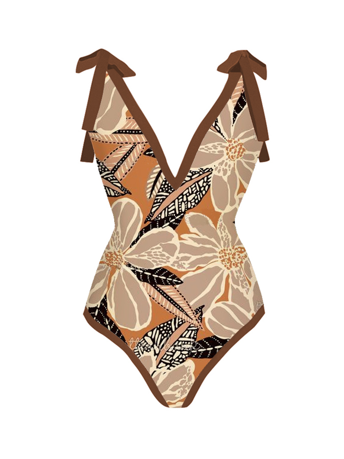 Vintage Floral Casual One Piece Swimsuit And Cover up