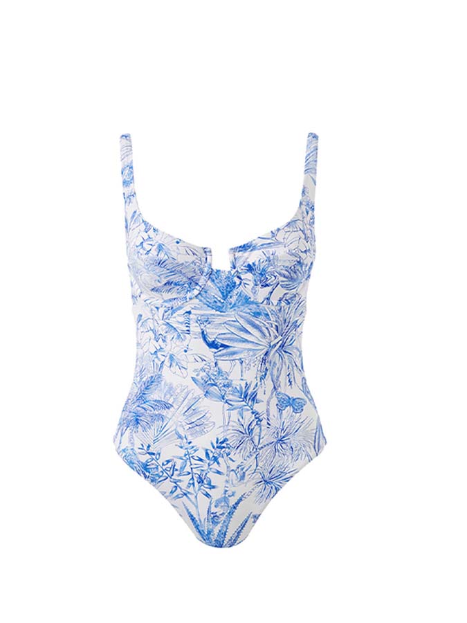 Fashion Blue Print One Piece Swimsuit