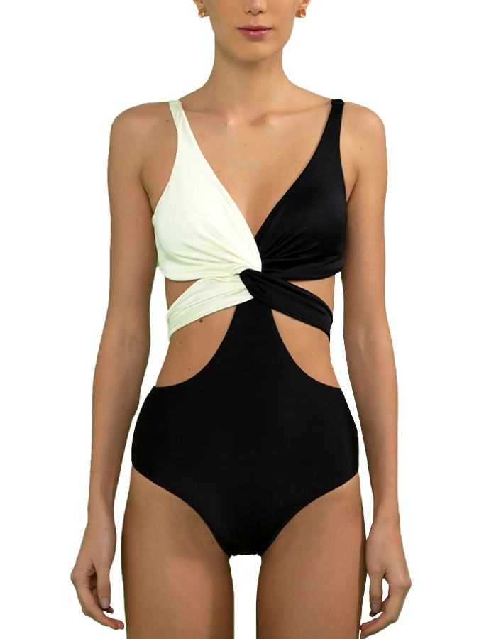 Deep V Colorblock One-piece Swimsuit and Cover-up